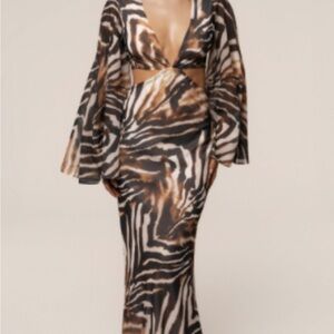 JLUXLABEL Cutout Zebra-Print Maxi Dress in Brown and Black